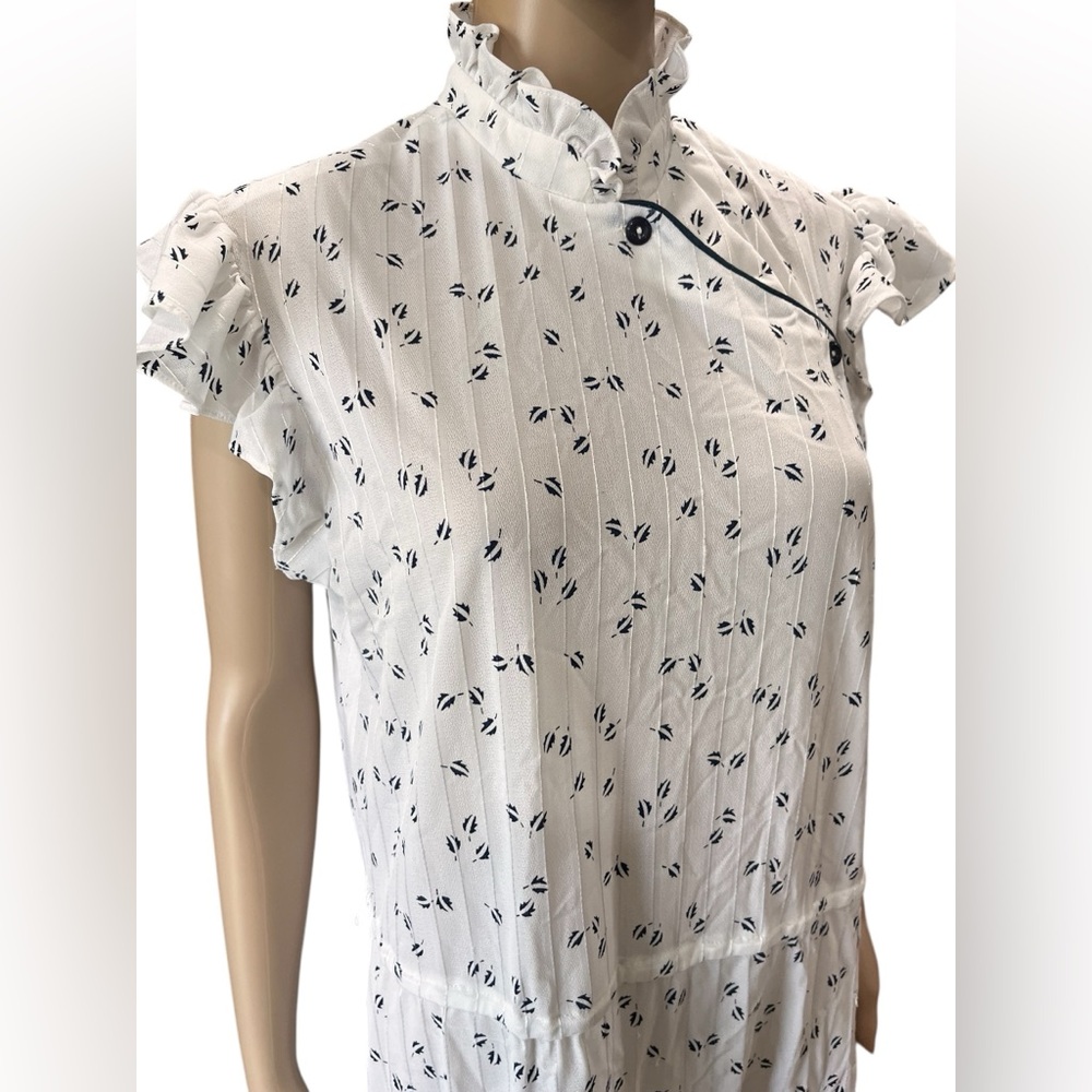 Cheongsam poly white shift style day dress-XL The dress Express vintage 90βs - Picture 4 of 8